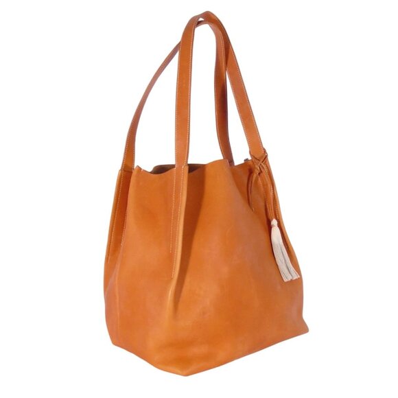 PENNYROYAL $650 XL Whiskey Leather Bucket Tote Bag - Hand Made in Sonoma, USA - Picture 2 of 8